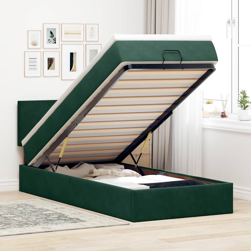 Ottoman bed met matras 80x200cm fluweel donkergroen – afbeelding 1
