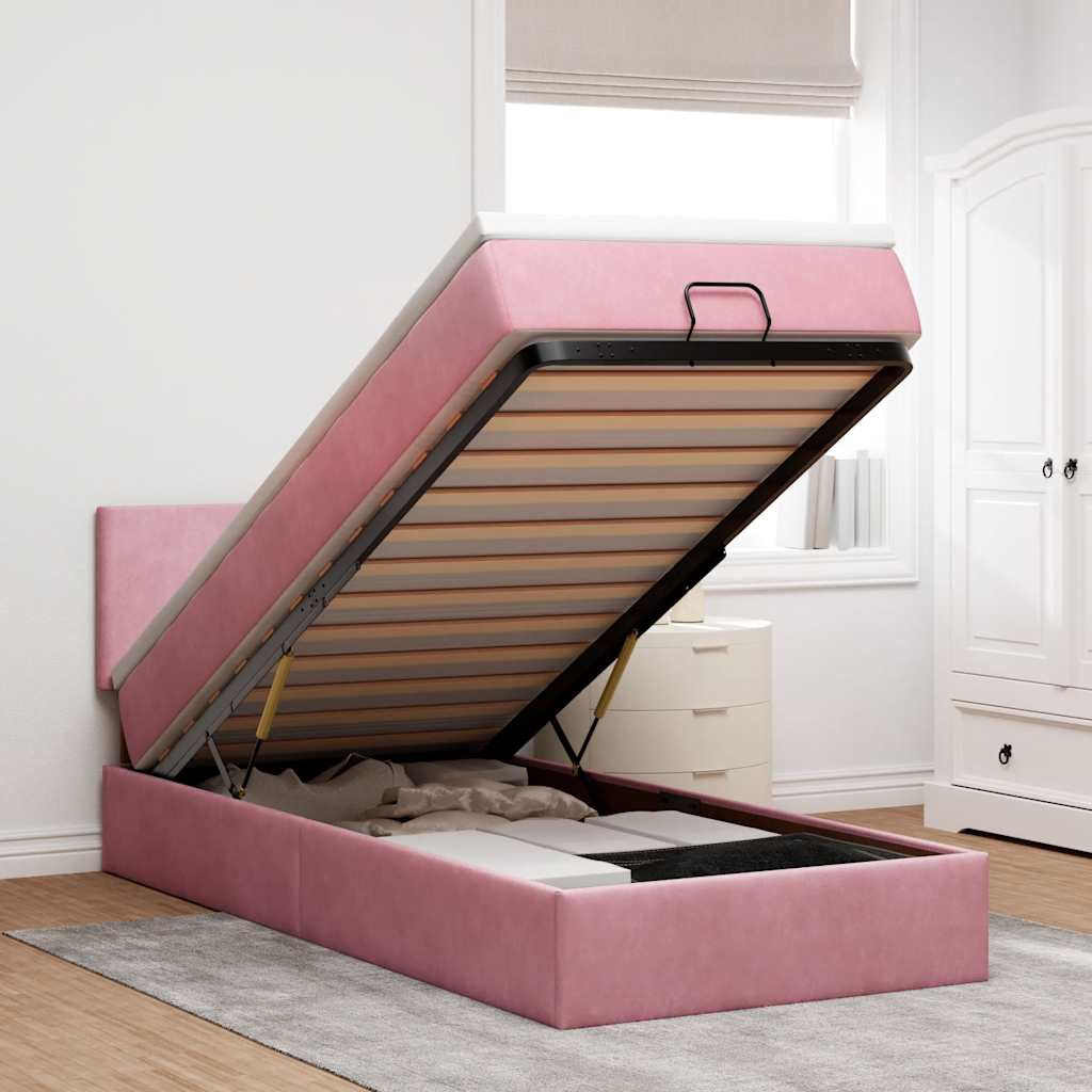 Ottoman bed met matras 80x200cm fluweel roze – afbeelding 1