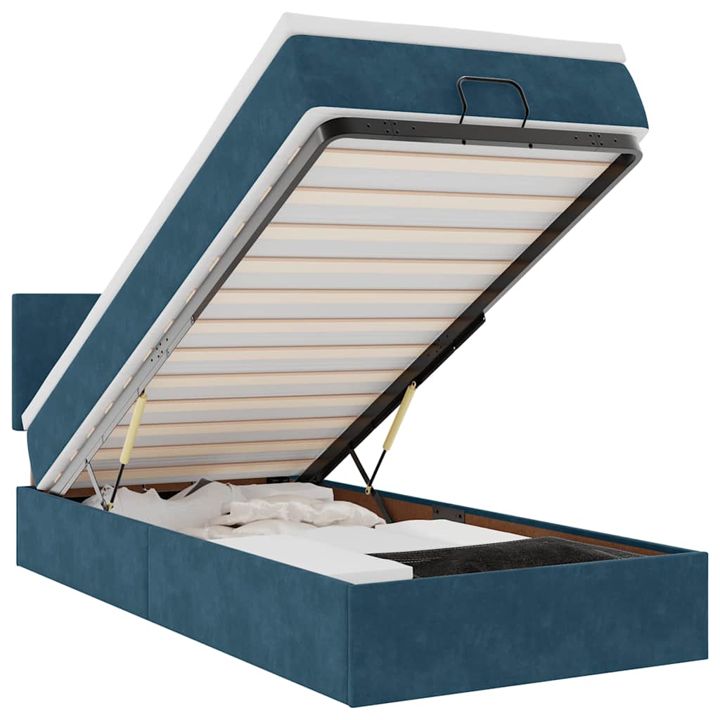 Ottoman bed met matras 90x190cm fluweel donkerblauw – afbeelding 2