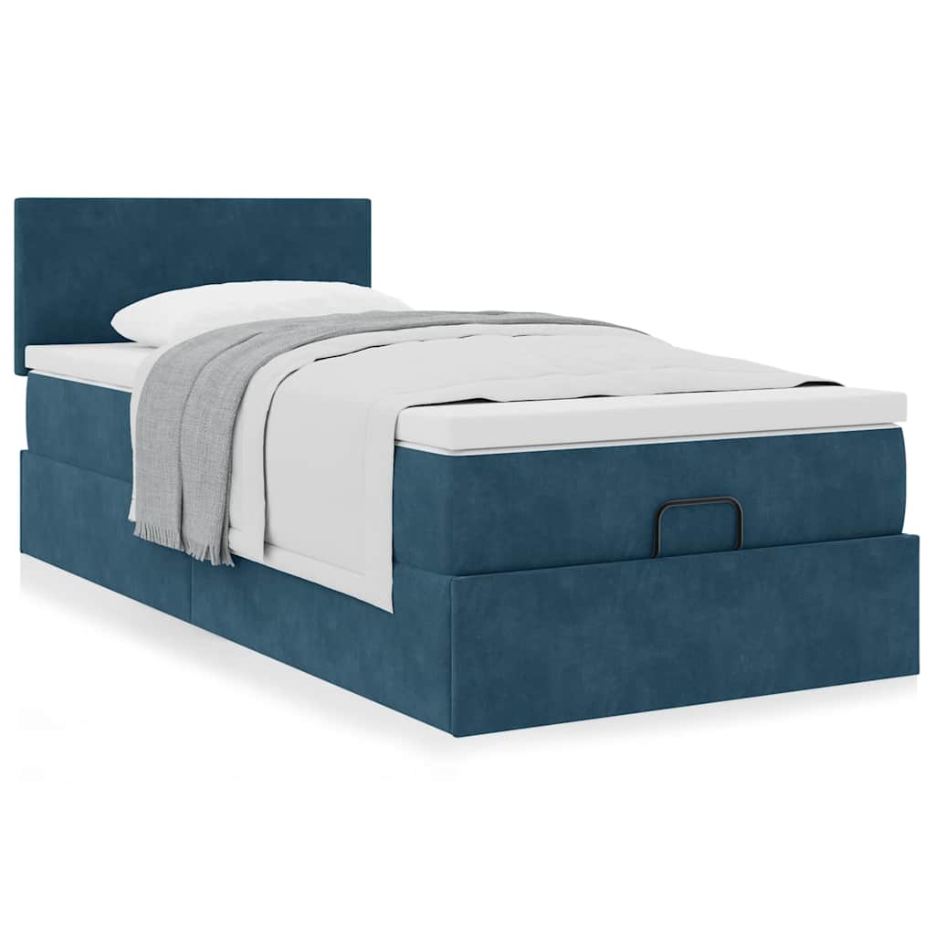 Ottoman bed met matras 90x190cm fluweel donkerblauw – afbeelding 4