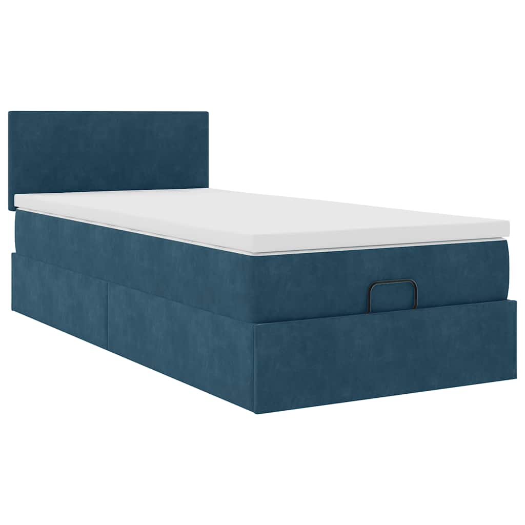 Ottoman bed met matras 90x190cm fluweel donkerblauw – afbeelding 6
