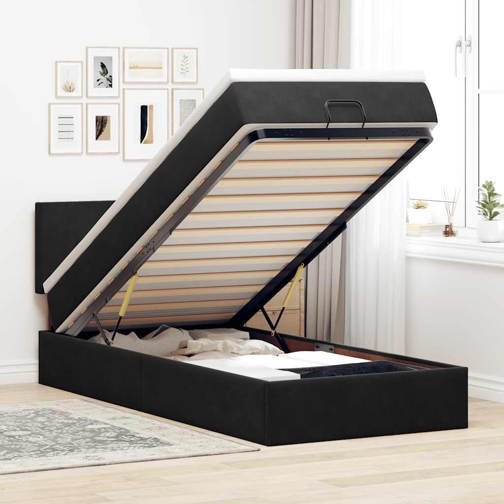Ottoman bed met matras 90x200cm fluweel zwart – afbeelding 1