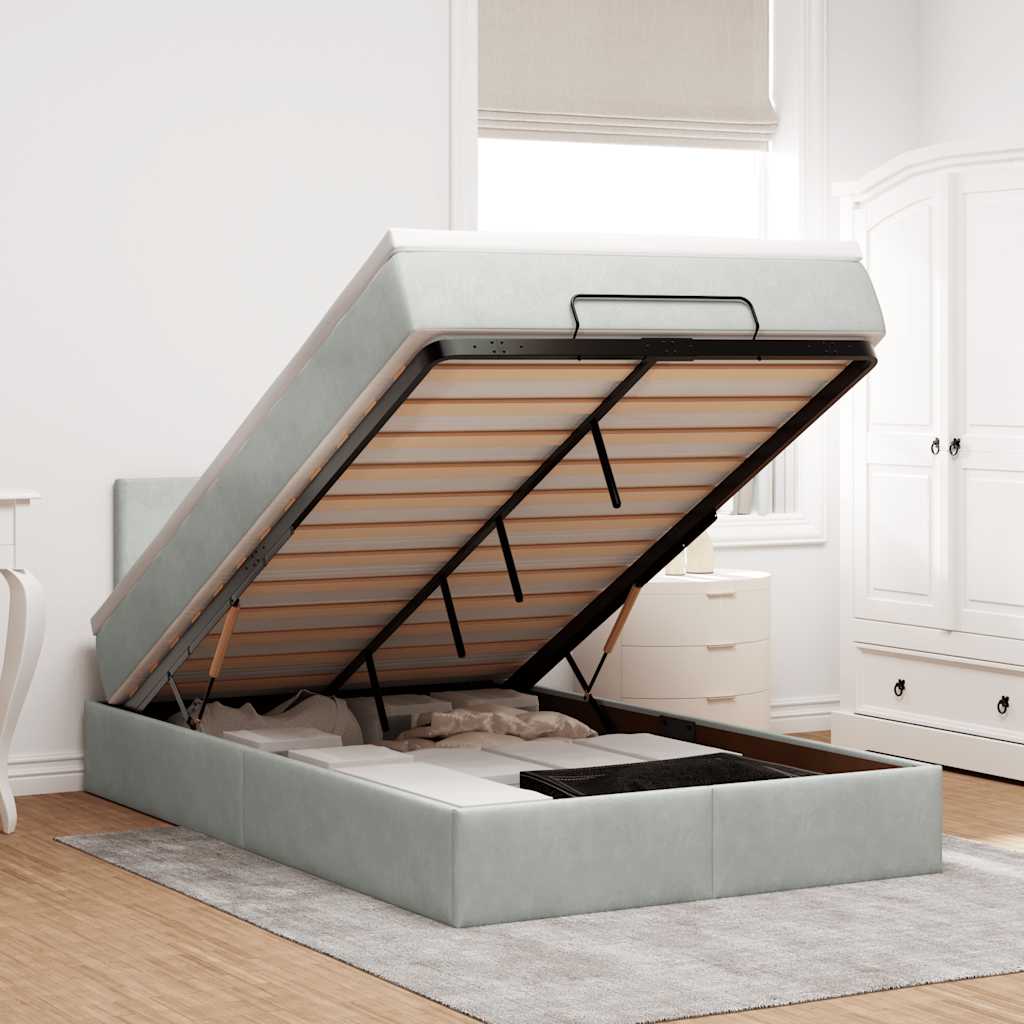 Bed poef met matras 120x190 cm fluweel lichtgrijs – afbeelding 1
