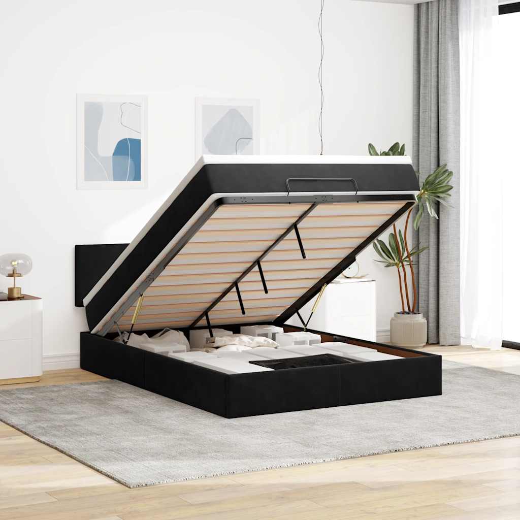 Ottoman bed met matras 140x200cm fluweel zwart – afbeelding 1