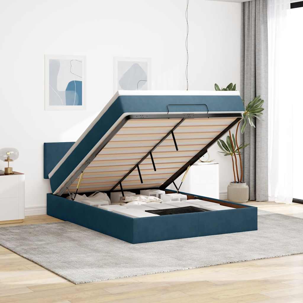 Ottoman bed met matras 140x200cm fluweel donkerblauw – afbeelding 1