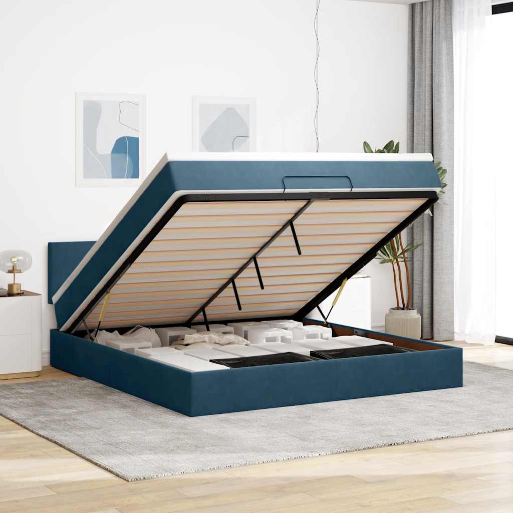 Ottoman bed met matras 160x200cm fluweel donkerblauw – afbeelding 1