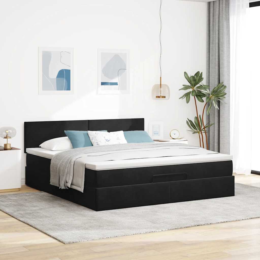 Ottoman bed met matras 180x200cm fluweel zwart – afbeelding 3