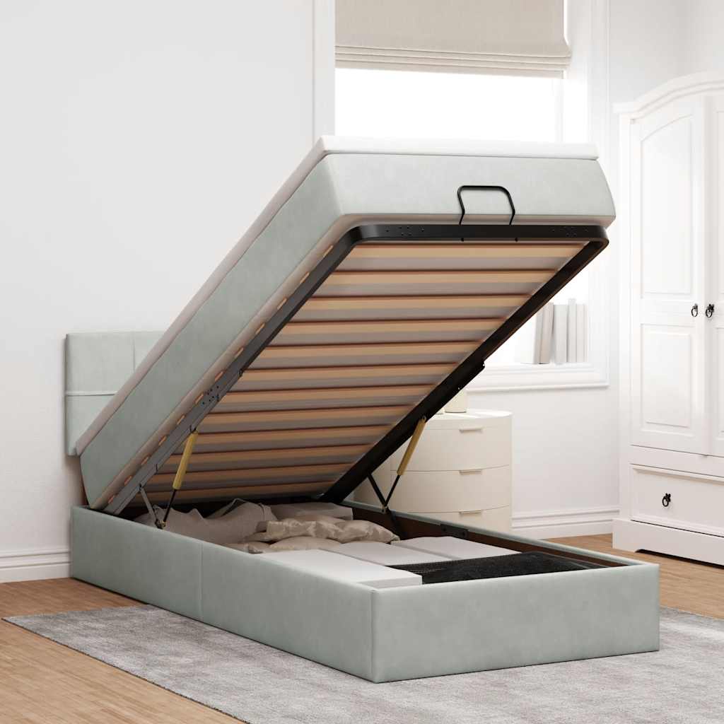 Ottoman bed met matras 80x200cm fluweel lichtgrijs – afbeelding 1