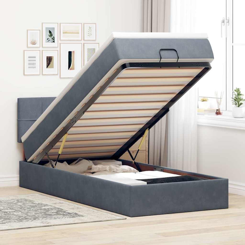 Ottoman bed met matras 80x200cm fluweel donkergrijs – afbeelding 1