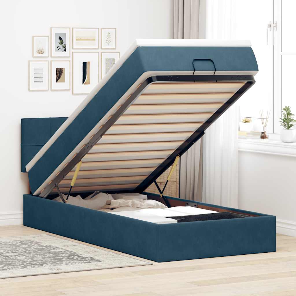 Ottoman bed met matras 80x200cm fluweel donkerblauw