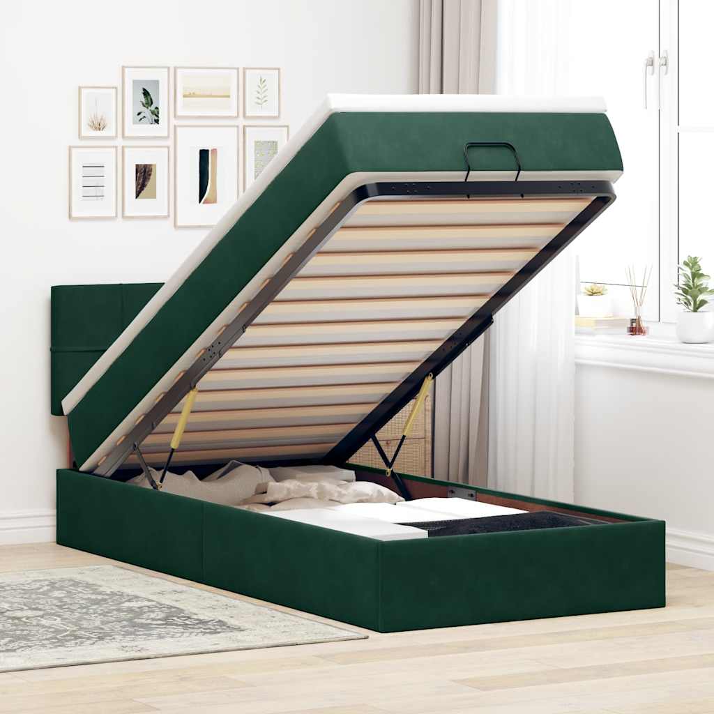 Ottoman bed met matras 90x190cm fluweel donkergroen – afbeelding 1