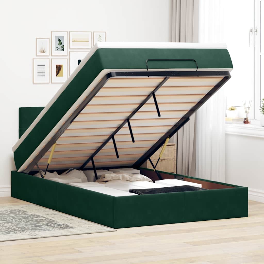 Bed poef met matras 120x190 cm fluweel donkergroen – afbeelding 1
