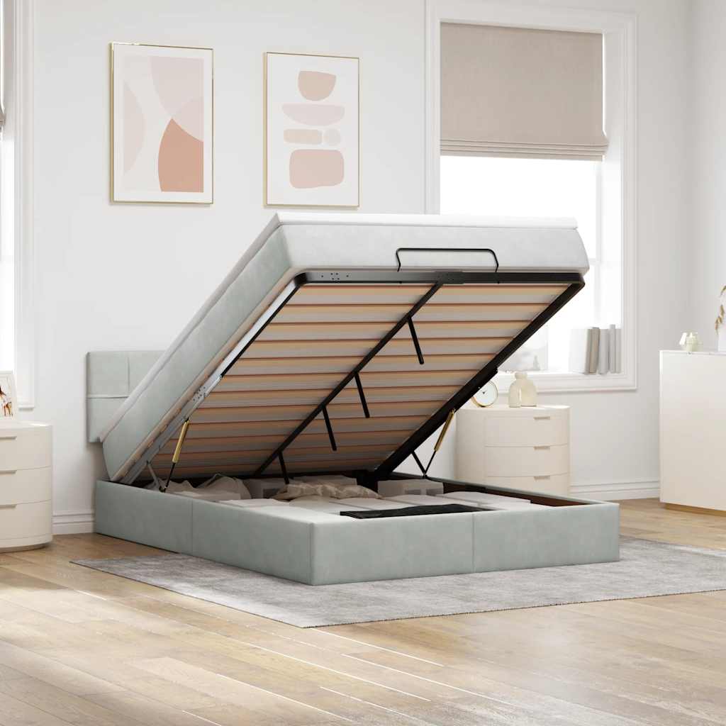 Ottoman bed met matras 140x190cm fluweel lichtgrijs – afbeelding 1