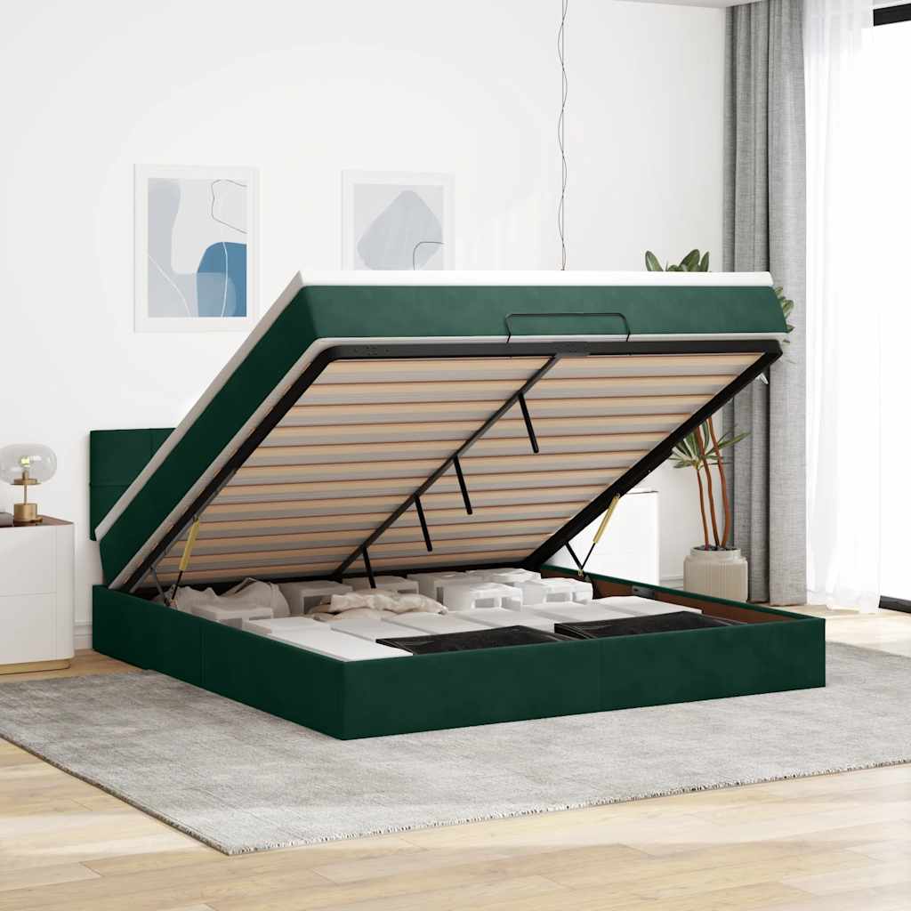 Ottoman bed met matras 160x200cm fluweel donkergroen – afbeelding 1