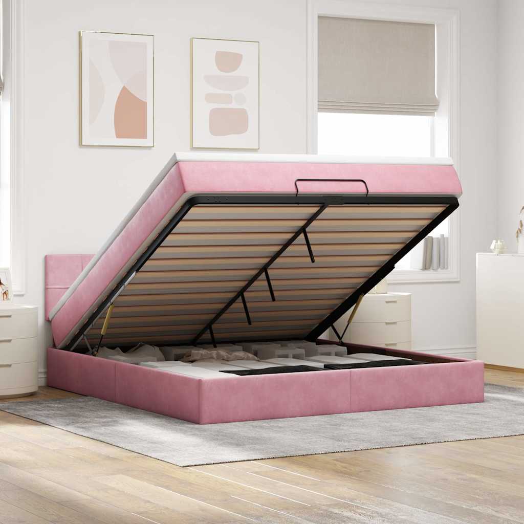 Ottoman bed met matras 180x200 cm fluweel roze – afbeelding 1