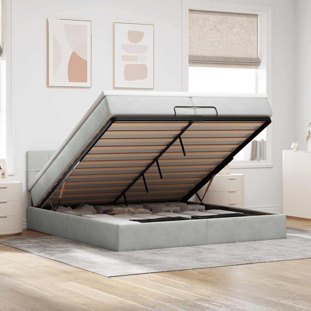 Ottoman bed met matras 200x200 cm fluweel lichtgrijs – afbeelding 1