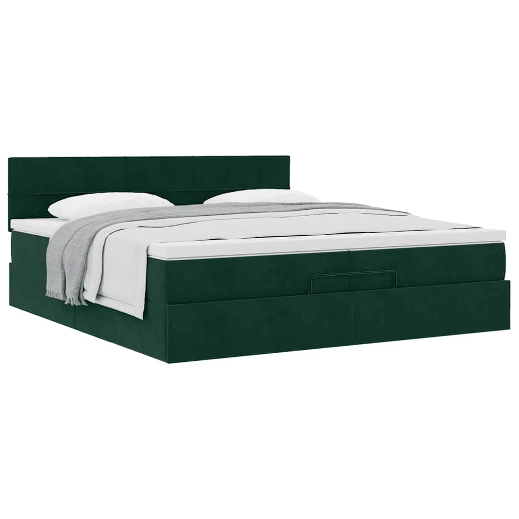 Ottoman bed met matras 200x200 cm fluweel donkergroen – afbeelding 4