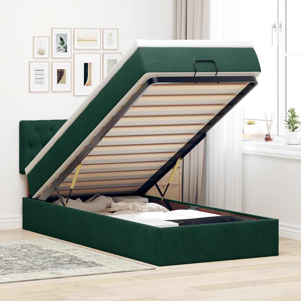Ottoman bed met matras 80x200cm fluweel donkergroen – afbeelding 1