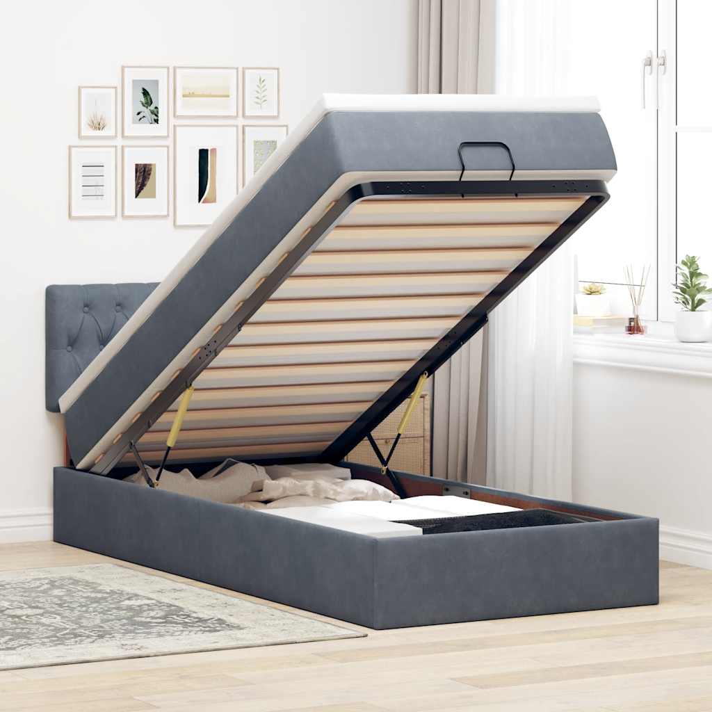 Ottoman bed met matras 90x190cm fluweel donkergrijs