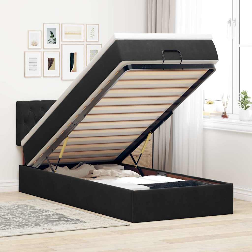 Ottoman bed met matras 90x200cm fluweel zwart – afbeelding 1