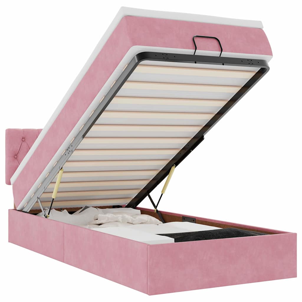 Ottoman bed met matras 100x200 cm fluweel roze – afbeelding 2