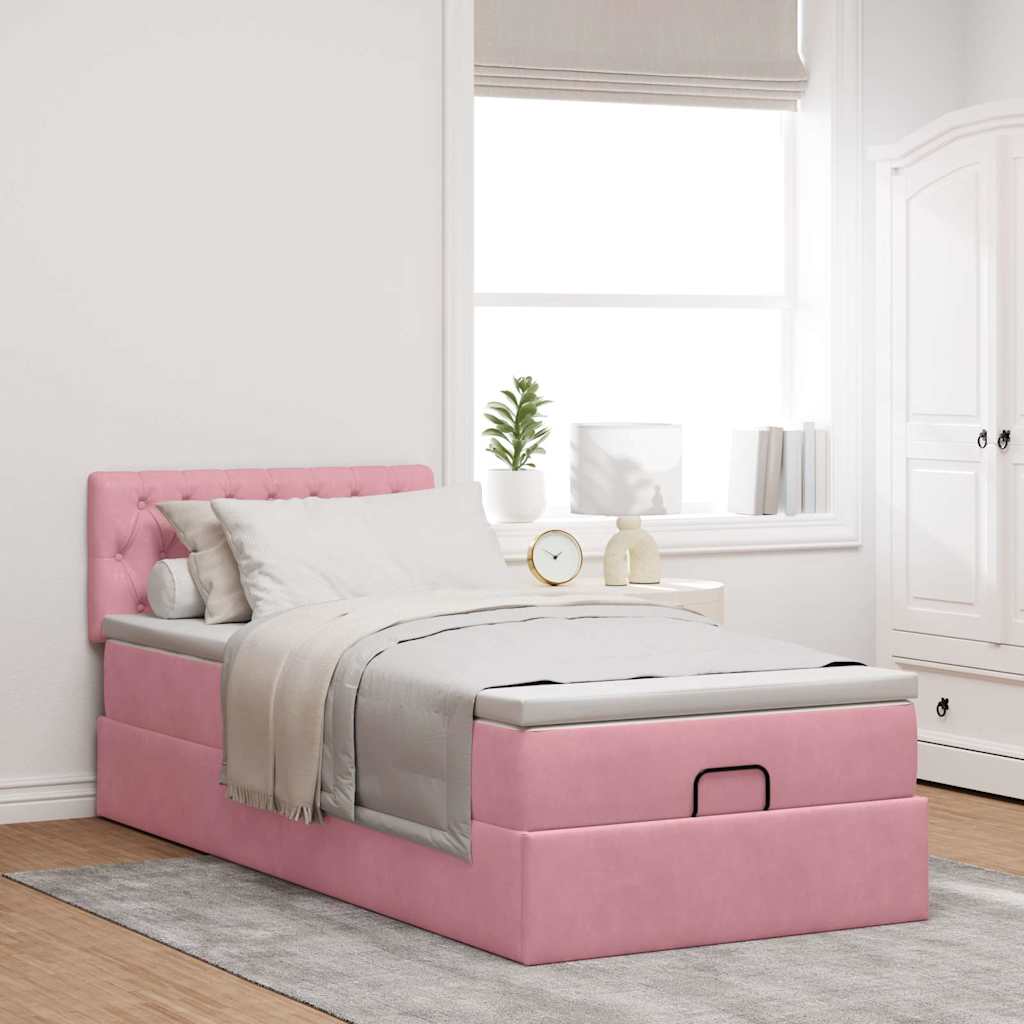 Ottoman bed met matras 100x200 cm fluweel roze – afbeelding 3