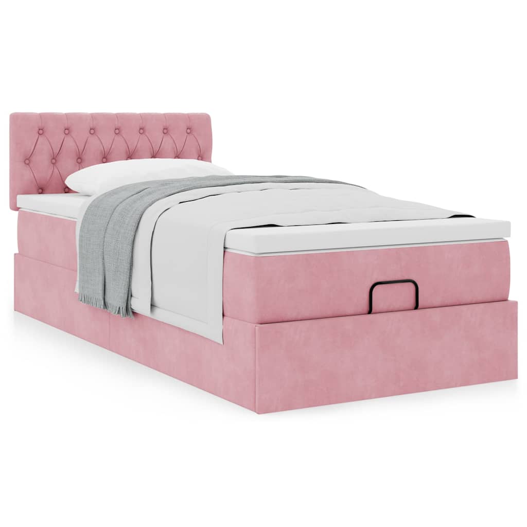 Ottoman bed met matras 100x200 cm fluweel roze – afbeelding 4