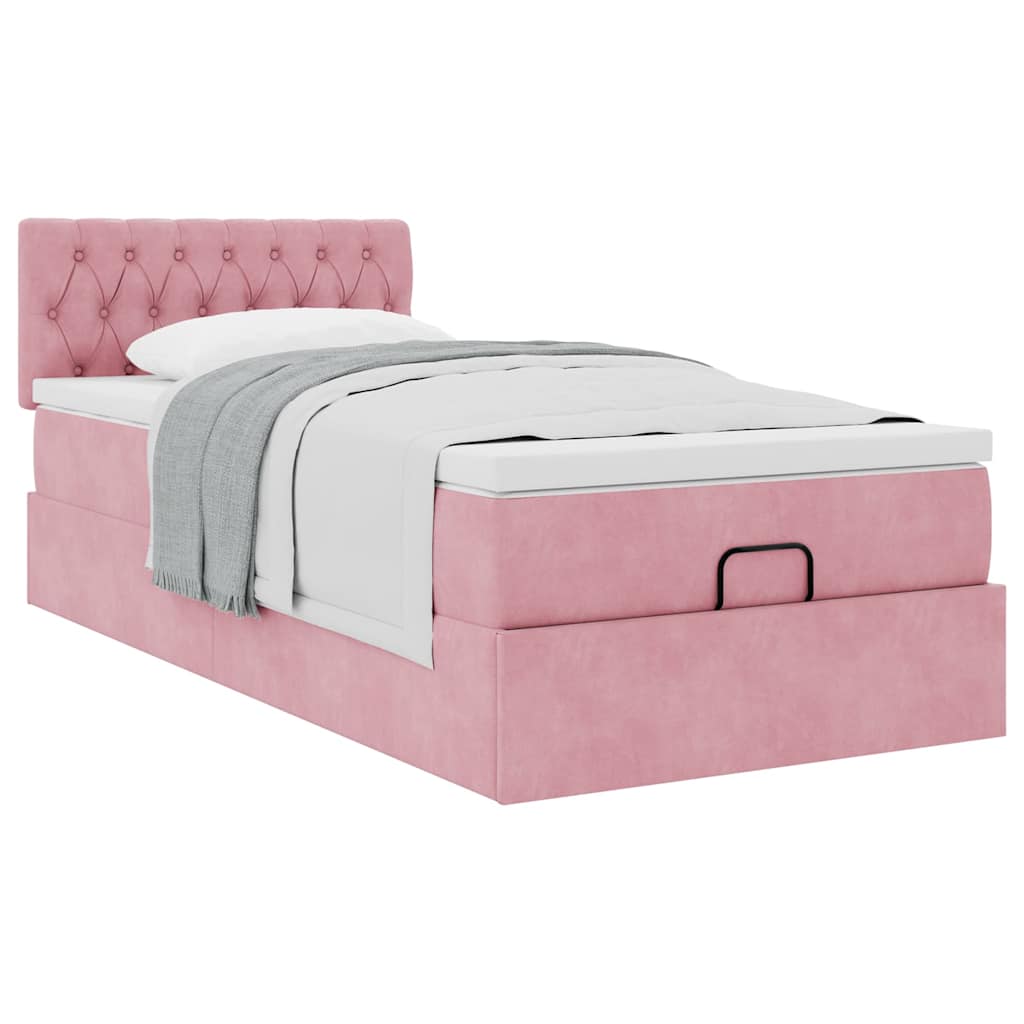 Ottoman bed met matras 100x200 cm fluweel roze – afbeelding 5