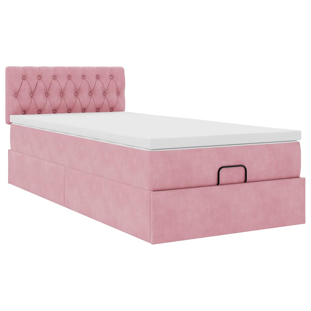 Ottoman bed met matras 100x200 cm fluweel roze – afbeelding 6