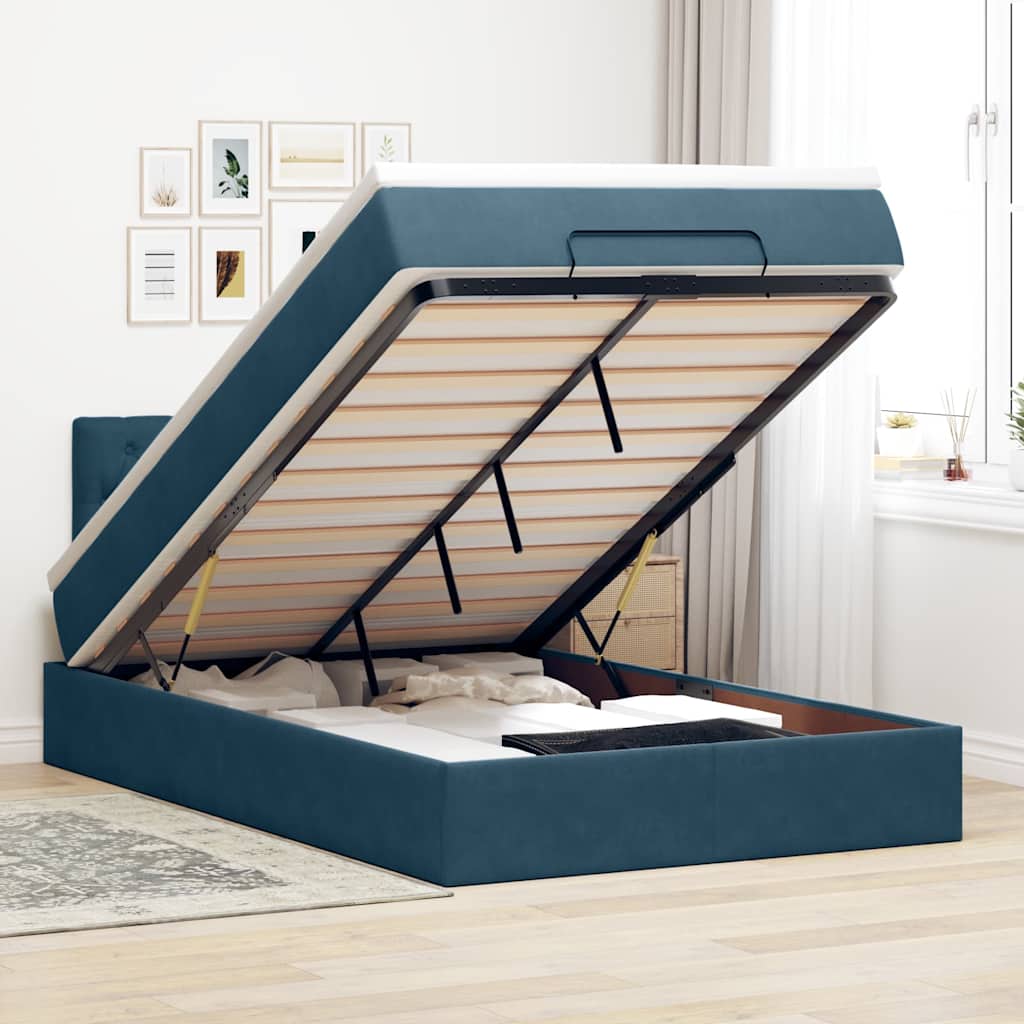Bed poef met matras 120x190 cm fluweel donkerblauw – afbeelding 1