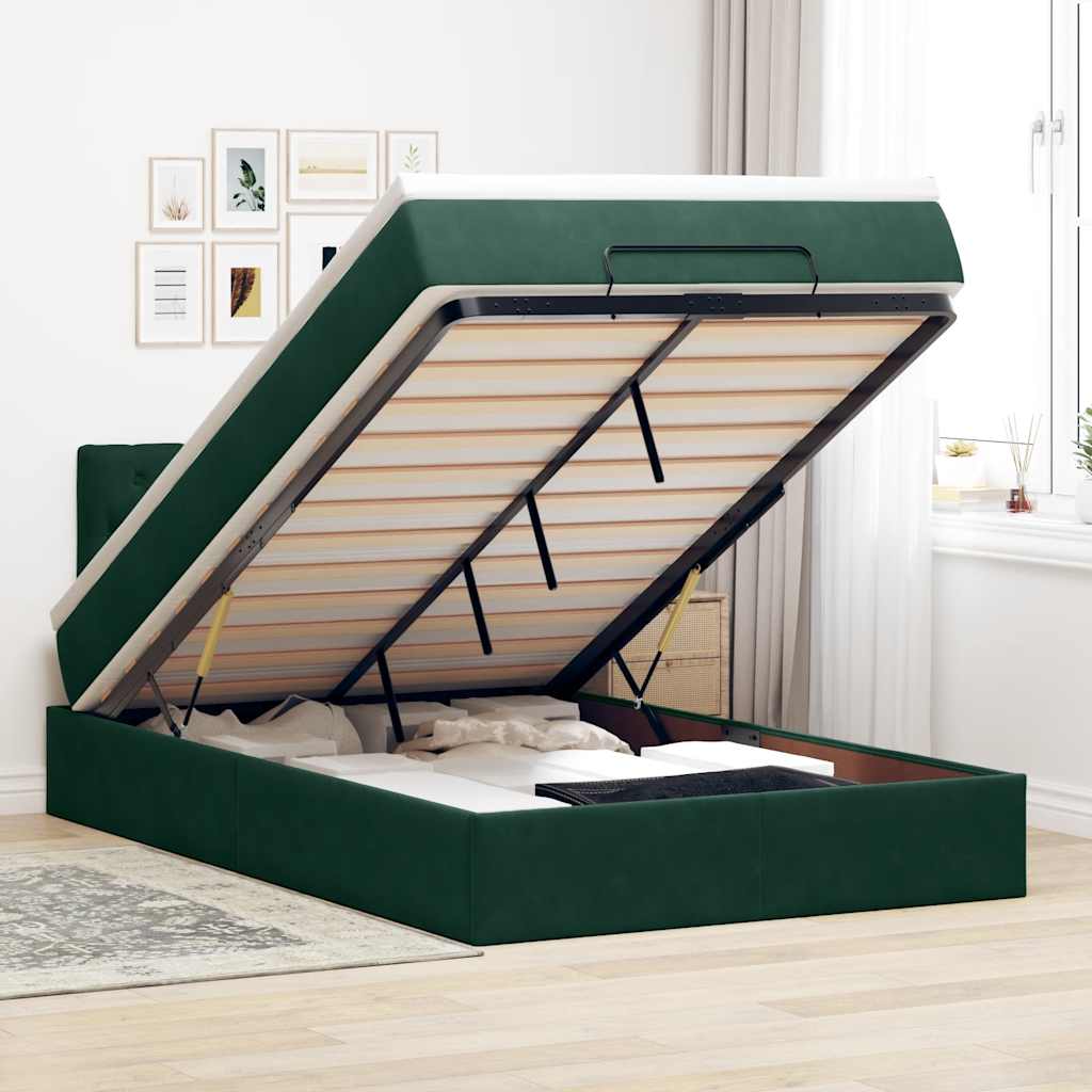 Ottoman bed met matras 120x200cm fluweel donkergroen – afbeelding 1
