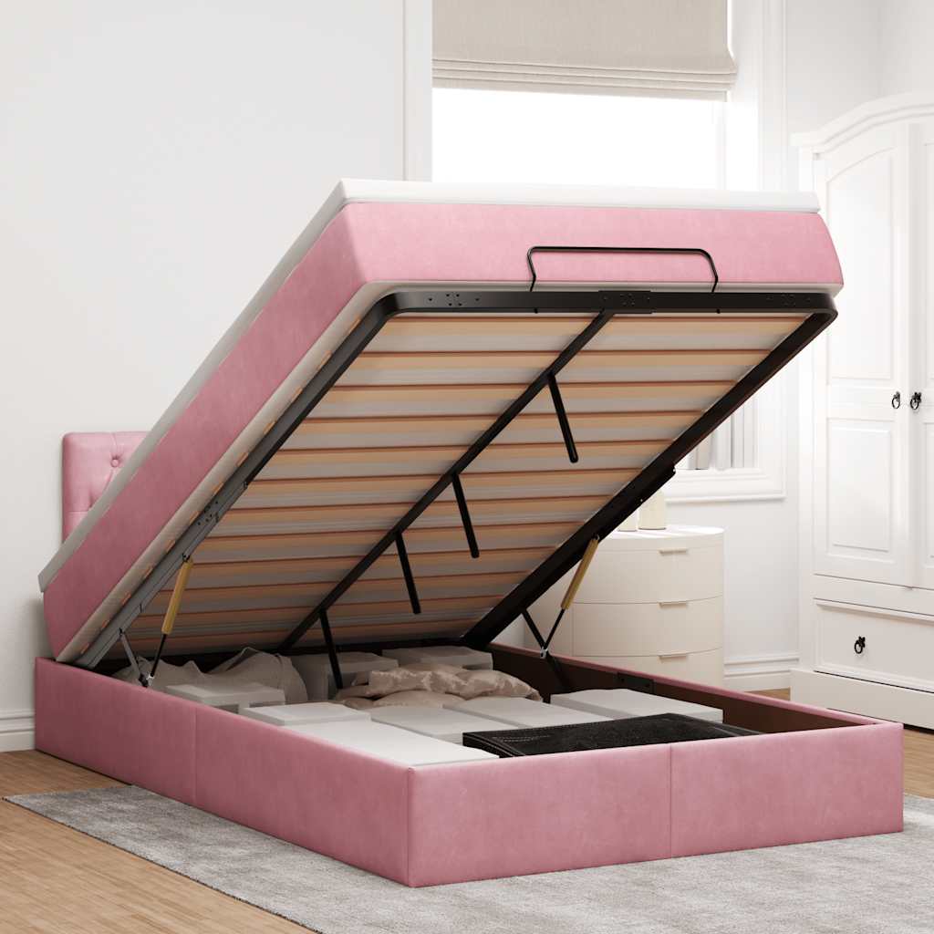 Ottoman bed met matras 120x200cm fluweel roze – afbeelding 1