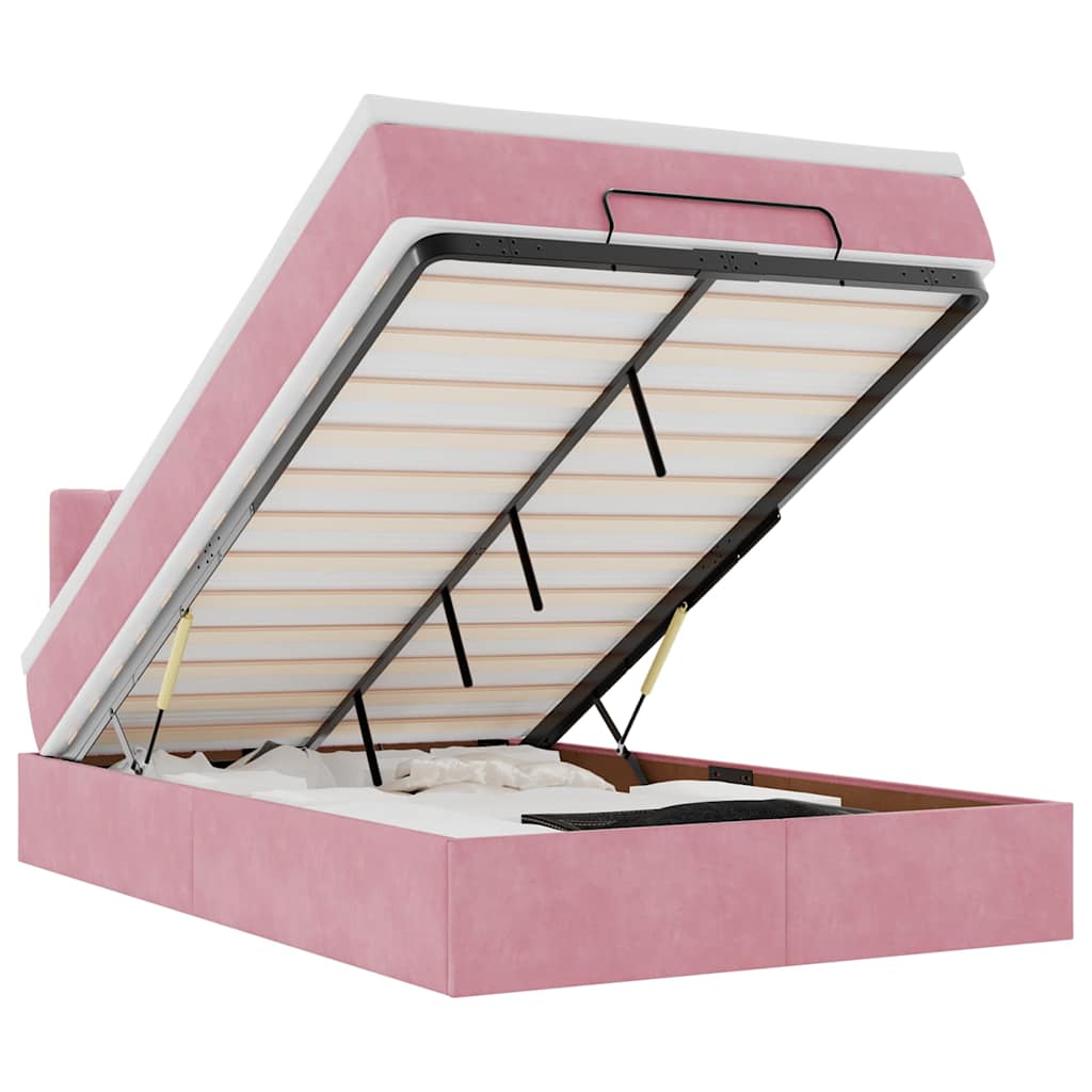 Ottoman bed met matras 120x200cm fluweel roze – afbeelding 2