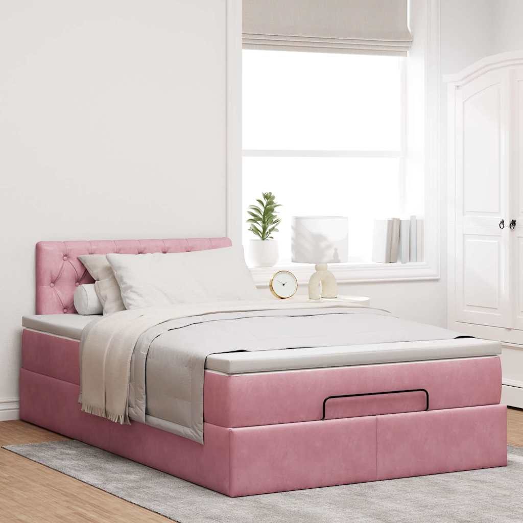 Ottoman bed met matras 120x200cm fluweel roze – afbeelding 3