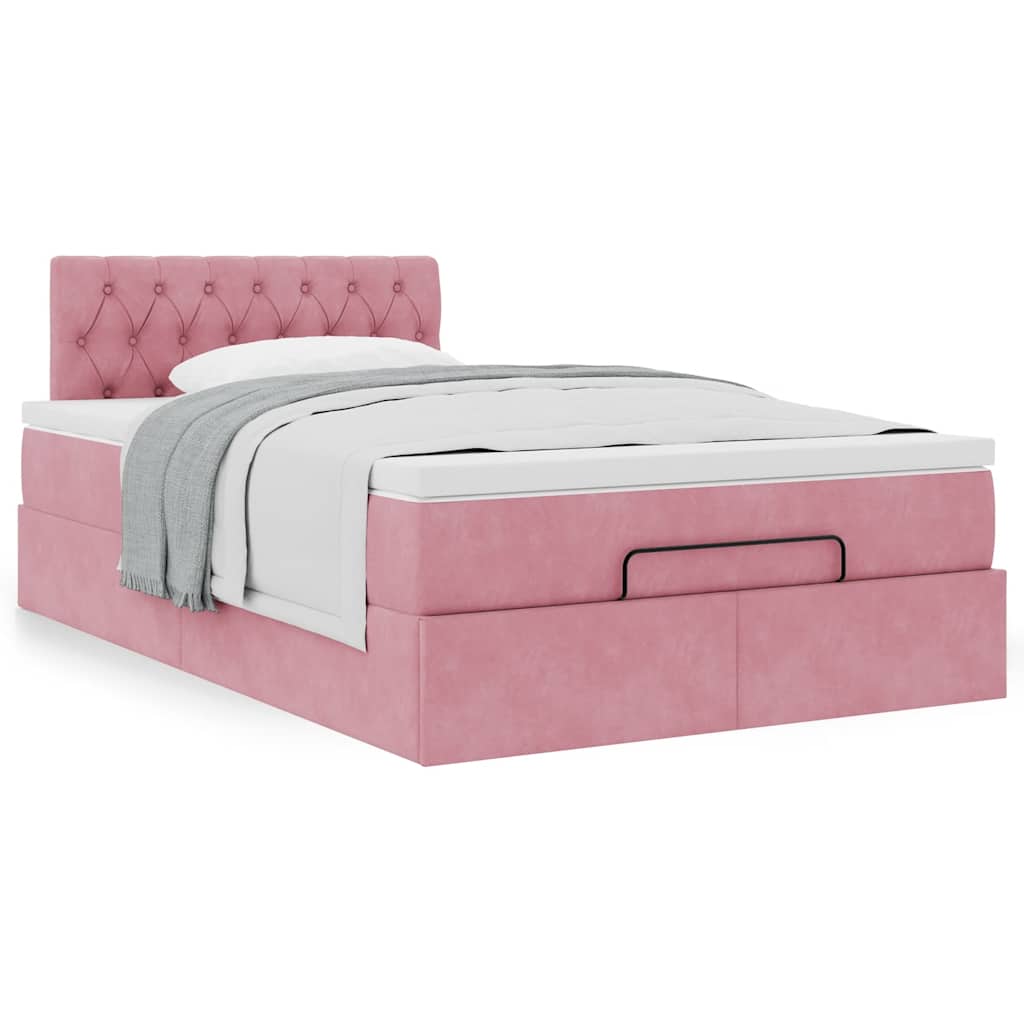 Ottoman bed met matras 120x200cm fluweel roze – afbeelding 4