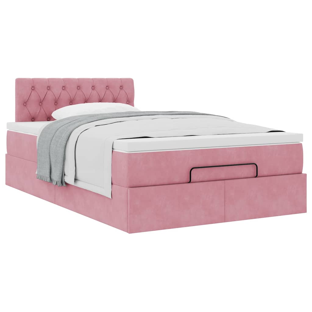 Ottoman bed met matras 120x200cm fluweel roze – afbeelding 5