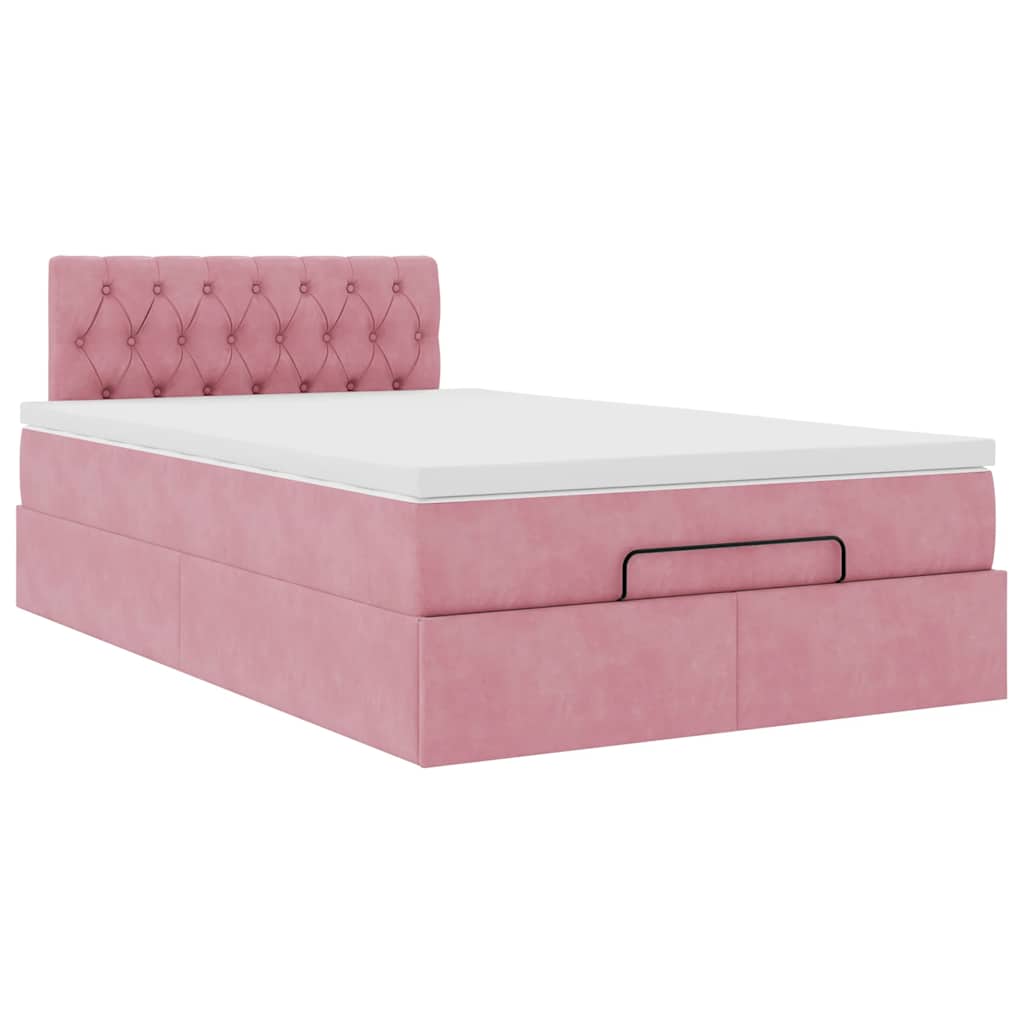 Ottoman bed met matras 120x200cm fluweel roze – afbeelding 6