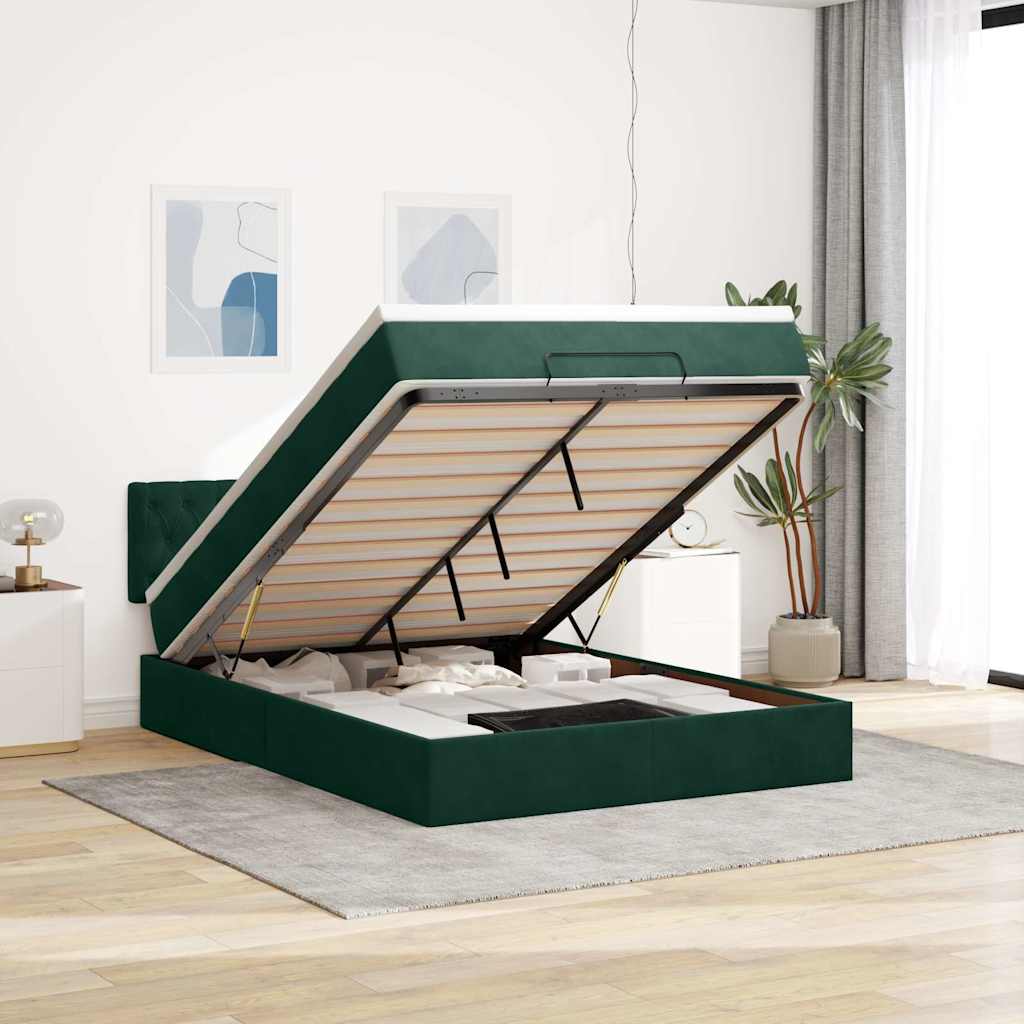 Ottoman bed met matras 140x200cm fluweel donkergroen – afbeelding 1