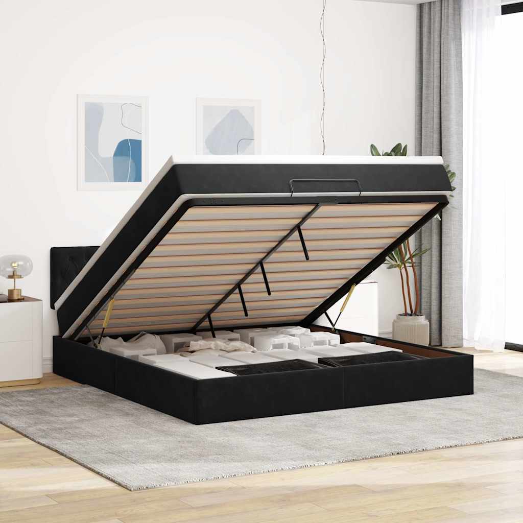 Ottoman bed met matras 160x200cm fluweel zwart – afbeelding 1