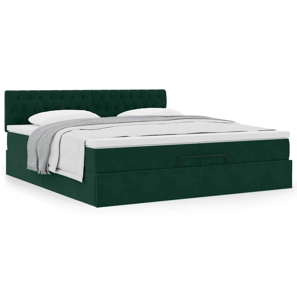 Ottoman bed met matras 200x200 cm fluweel donkergroen – afbeelding 4