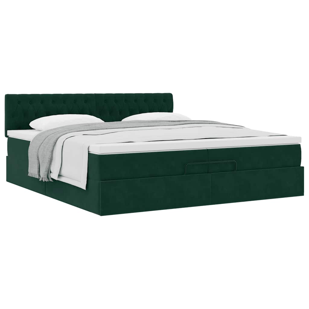 Ottoman bed met matras 200x200 cm fluweel donkergroen – afbeelding 5