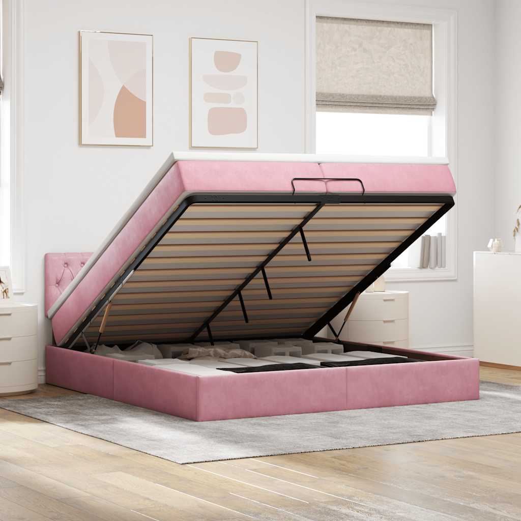 Ottoman bed met matras 200x200 cm fluweel roze – afbeelding 1