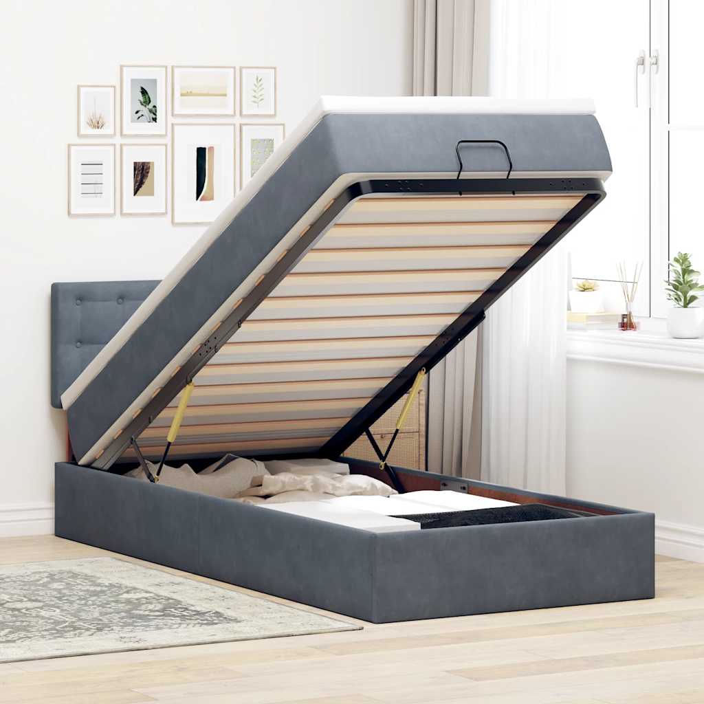 Ottoman bed met matras 80x200cm fluweel donkergrijs – afbeelding 1