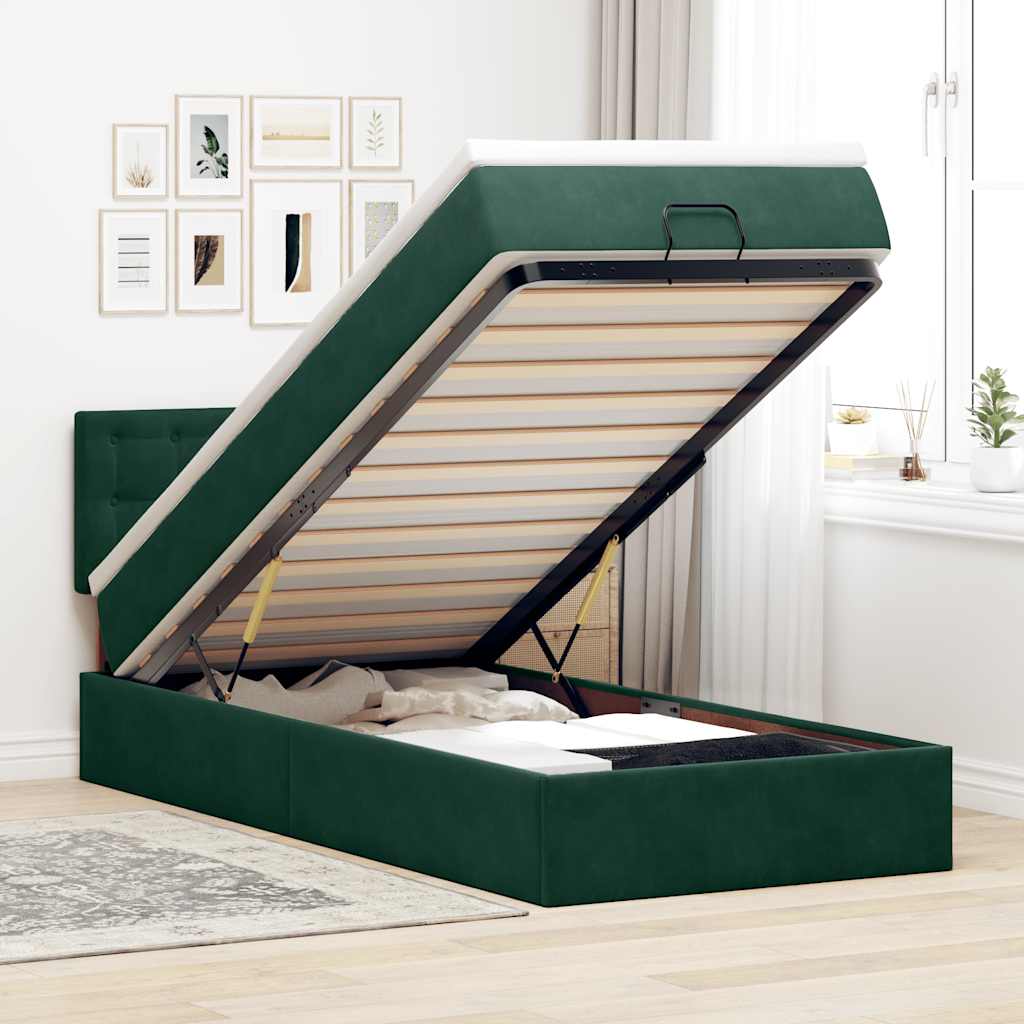 Ottoman bed met matras 80x200cm fluweel donkergroen – afbeelding 1
