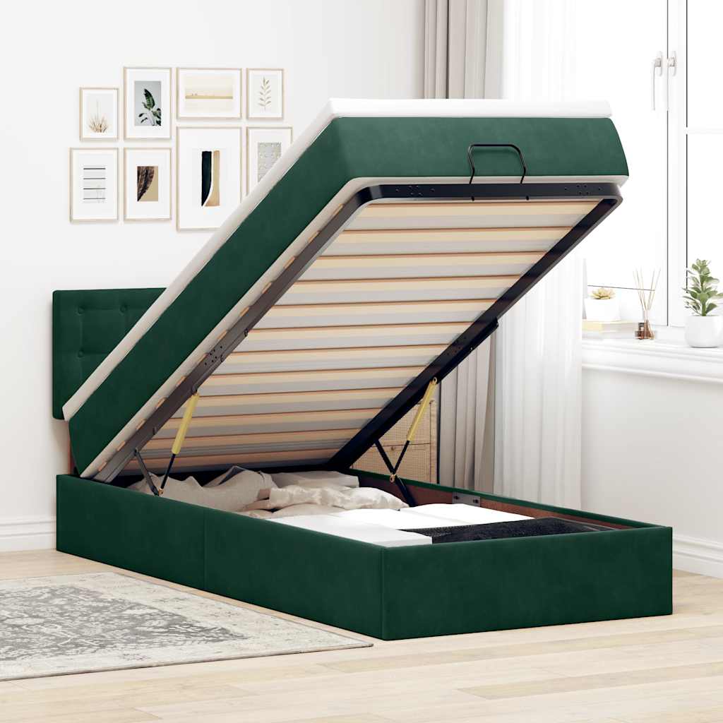 Ottoman bed met matras 90x190cm fluweel donkergroen – afbeelding 1