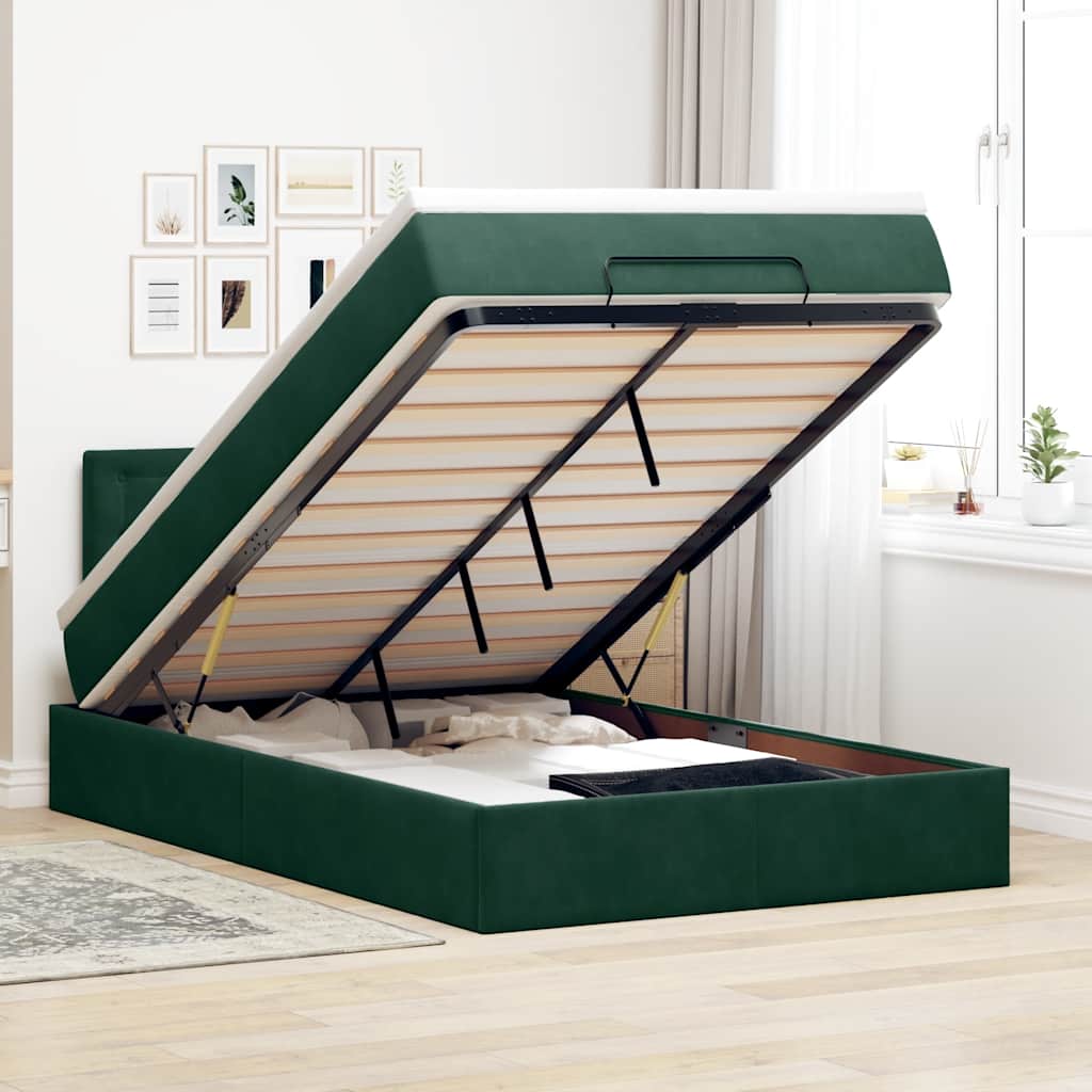 Bed poef met matras 120x190 cm fluweel donkergroen – afbeelding 1