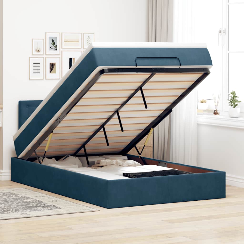 Bed poef met matras 120x190 cm fluweel donkerblauw – afbeelding 1