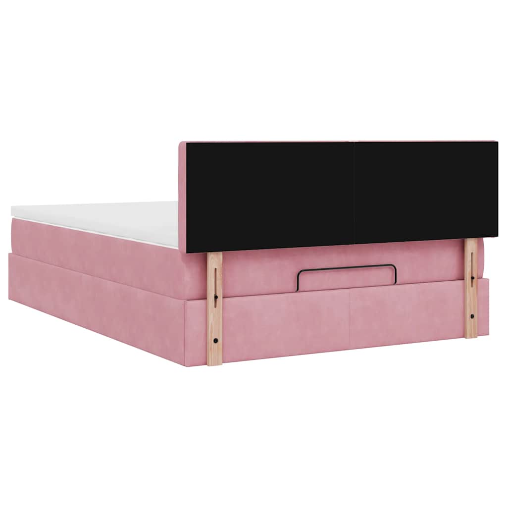 Ottoman bed met matras 140x190cm fluweel roze – afbeelding 11