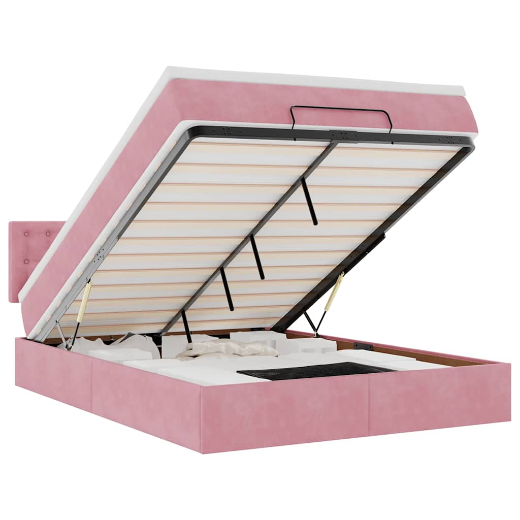 Ottoman bed met matras 140x190cm fluweel roze – afbeelding 2