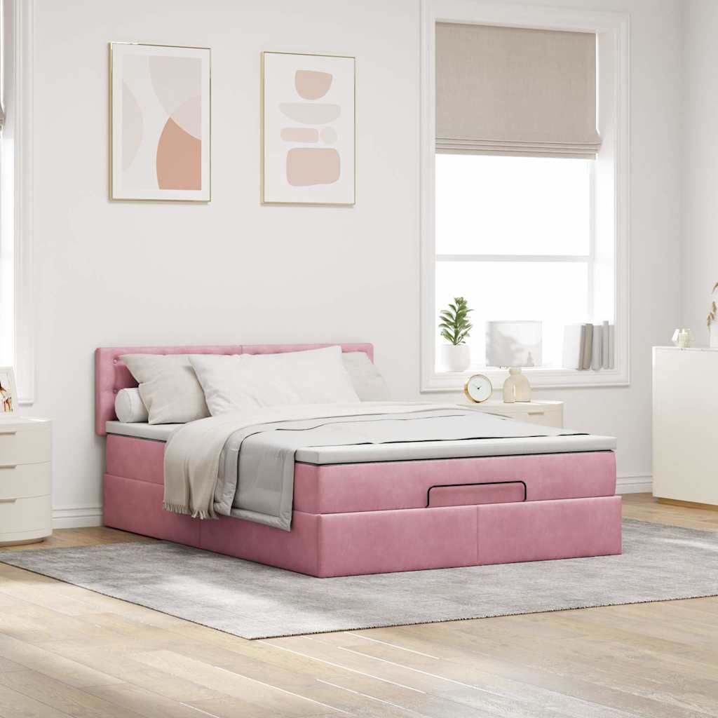 Ottoman bed met matras 140x190cm fluweel roze – afbeelding 3